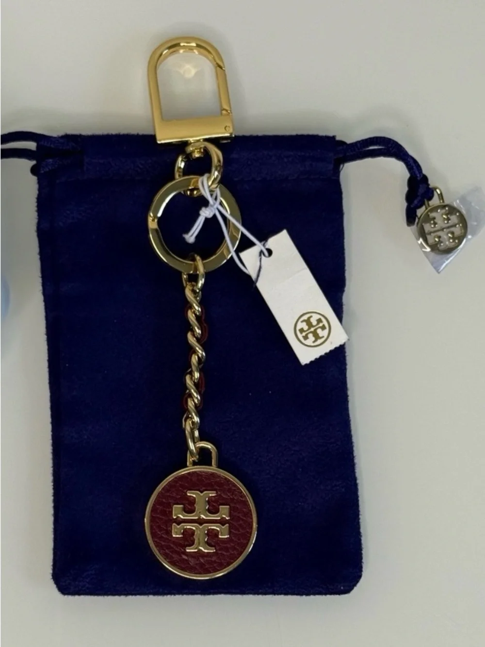 Tory Burch Mercer Leather Inlay Keychain NWT